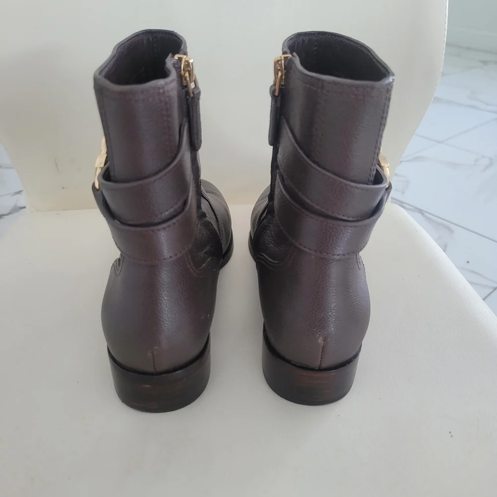 Tory Burch Dark Brown Ankle Boots with Gold Buckle Size 8M